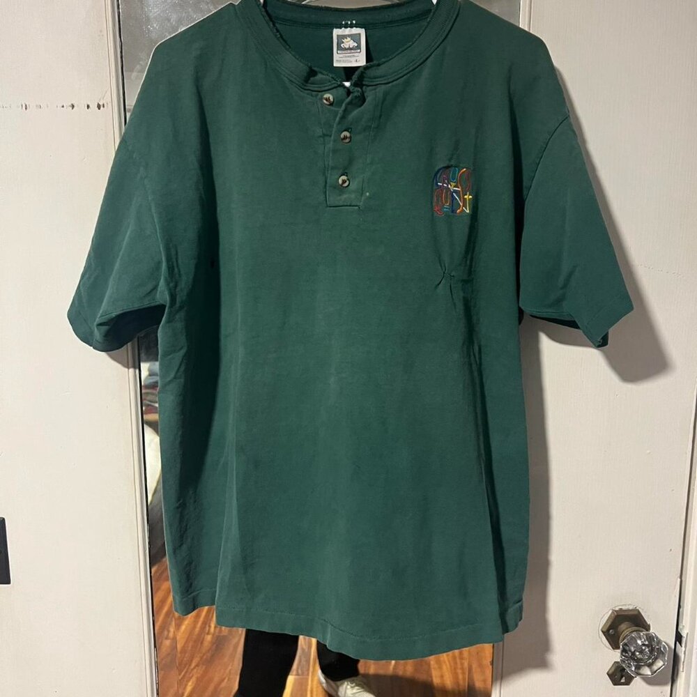 Vintage Green Cross Quest Henley shirt SINGLE STITCH